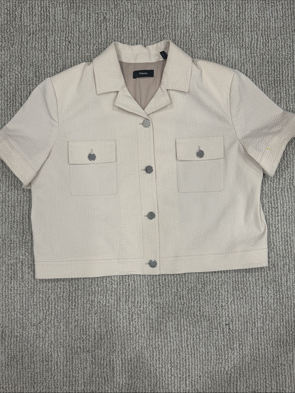 Theory Cream and White Short-Sleeve Cropped Jacket